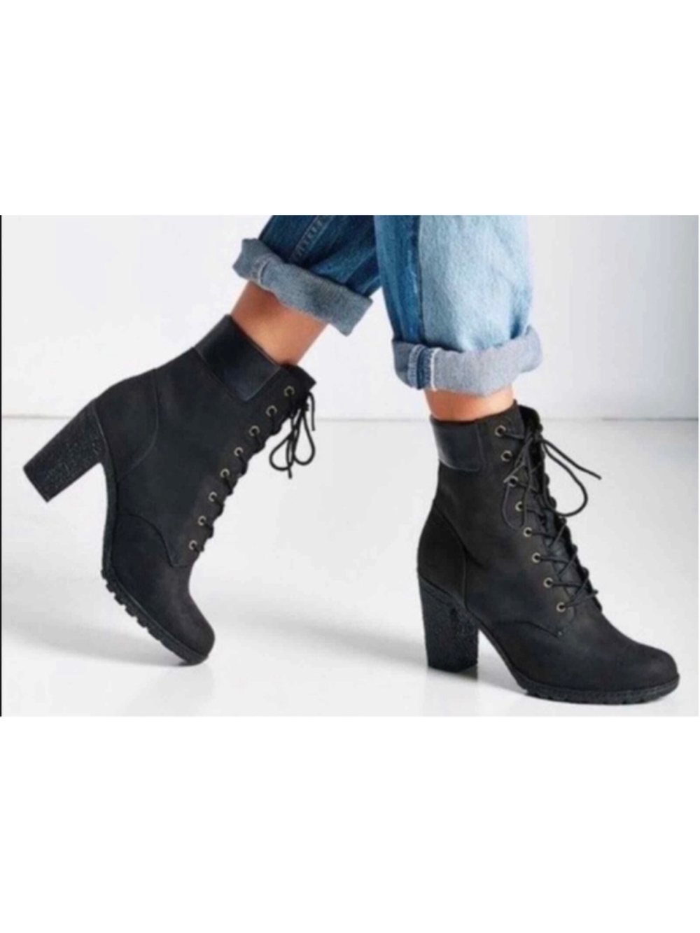 Women's Timberland Heeled Lace-Up Boots Black Size 8.5